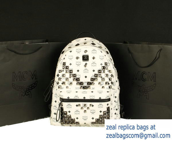 High Quality Replica MCM Stark Backpack Jumbo in Calf Leather 8100 White - Click Image to Close